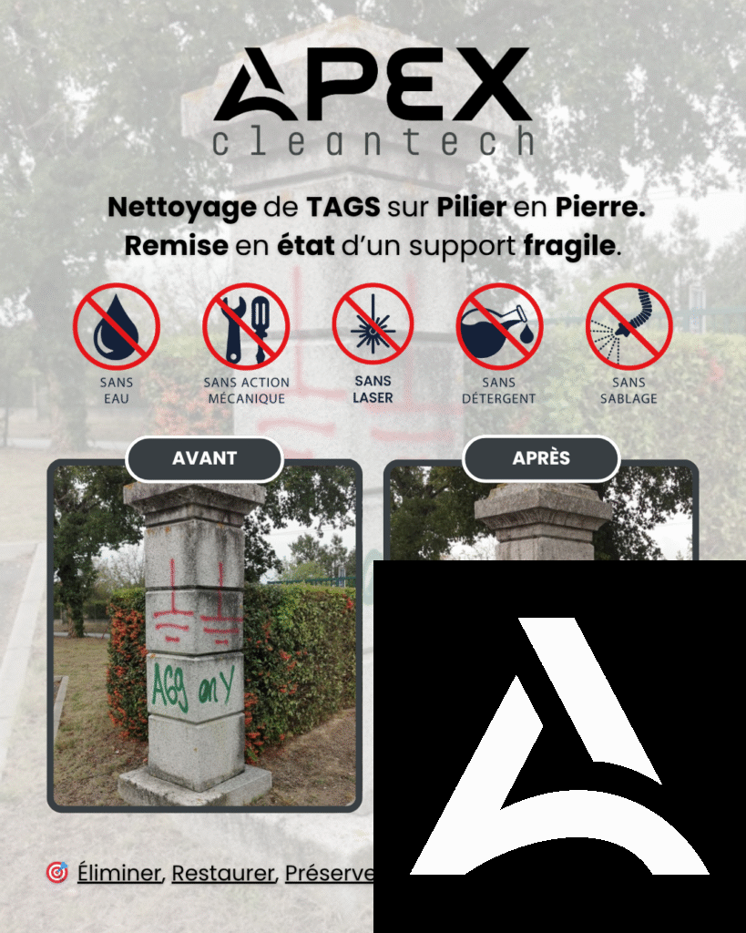 Post LinkedIn sur le le nettoyage de tags sur pilier en pierre