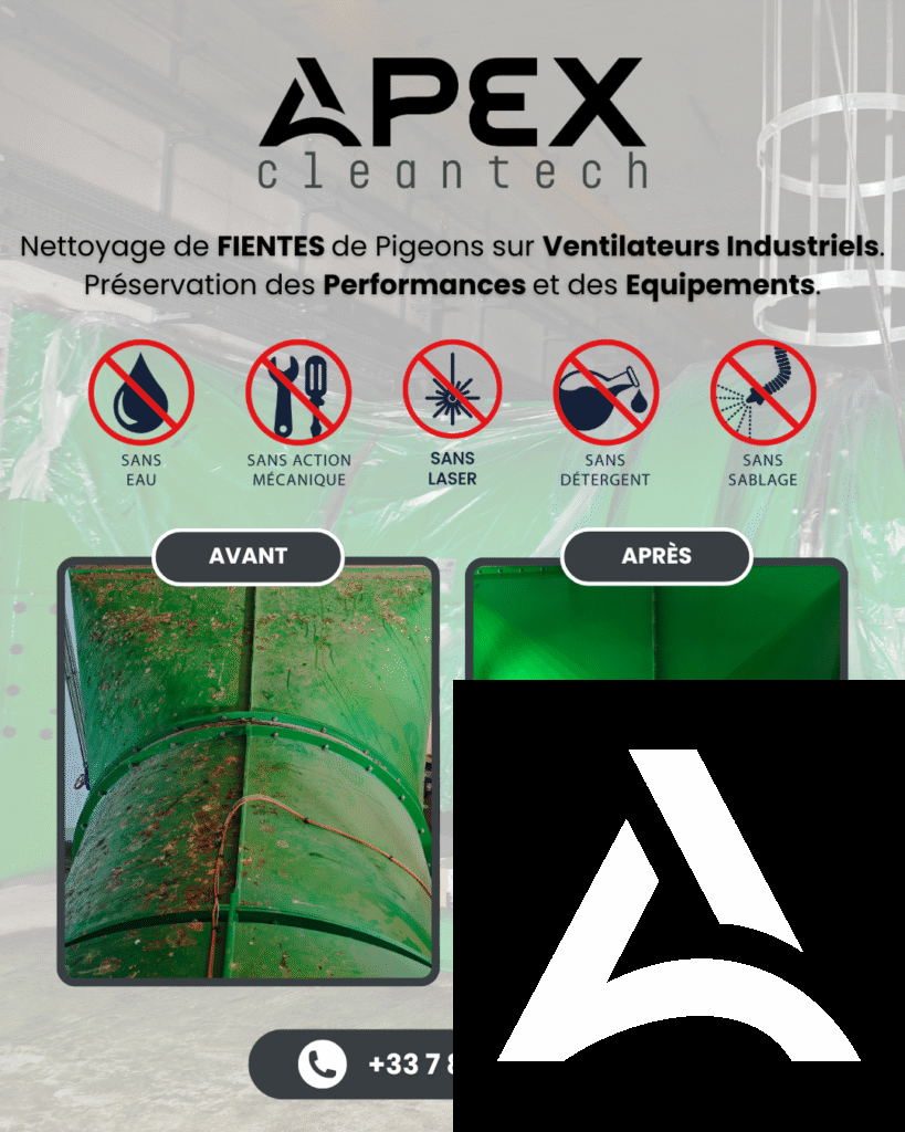 Post LinkedIn sur le nettoyage de fientes de pigeons sur ventilateurs industriels