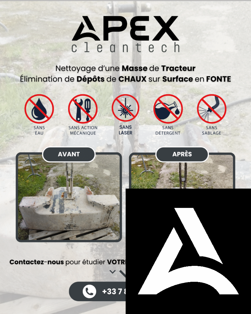 Post LinkedIn sur le nettoyage de chaux sur une masse de tracteur en fonte